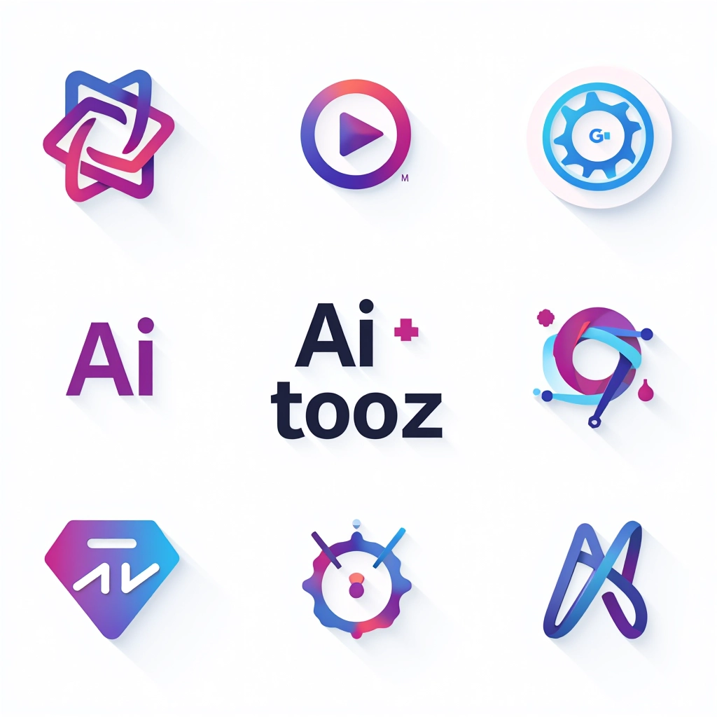 Çeşitli metin-görsel yapay zeka araçlarının logoları, modern tasarım stili, temiz arka plan