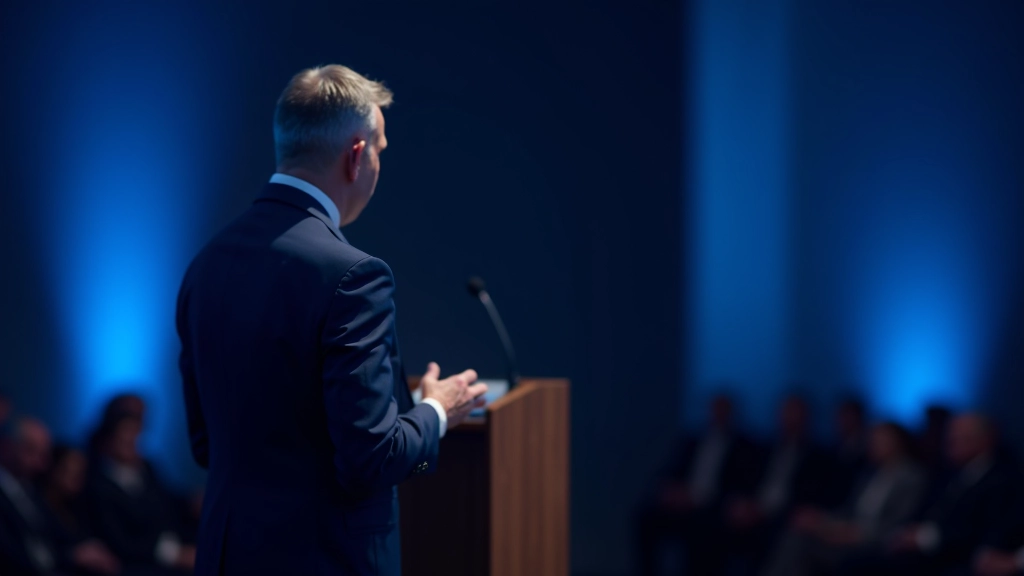 Konferans salonunda, profesyoneller sunum yapıyor, teknoloji ve sanat tartışması