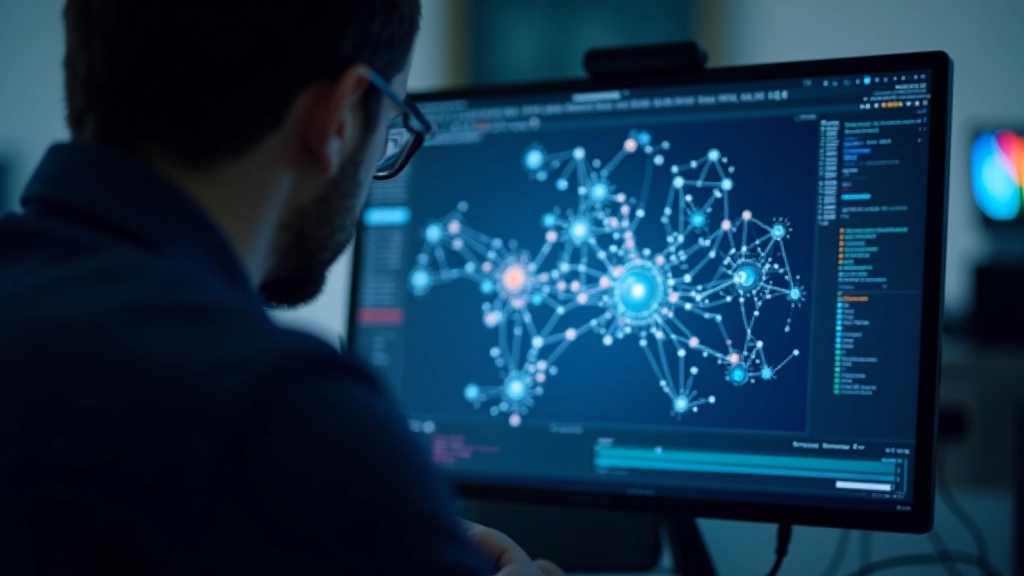 Bilgisayar ekranında yapay zeka modeli, veri akışını gösteren grafik elemanlar