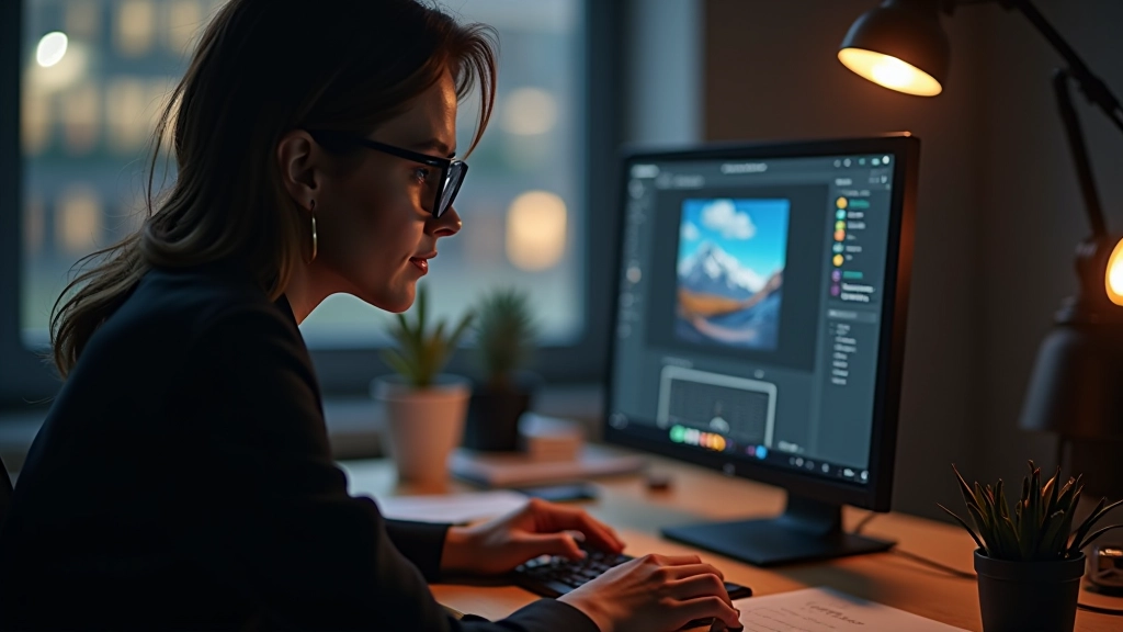 Grafik tasarımcı Adobe Creative Cloud'u kullanıyor, generative fill araçları, ışık çalışması görselleri